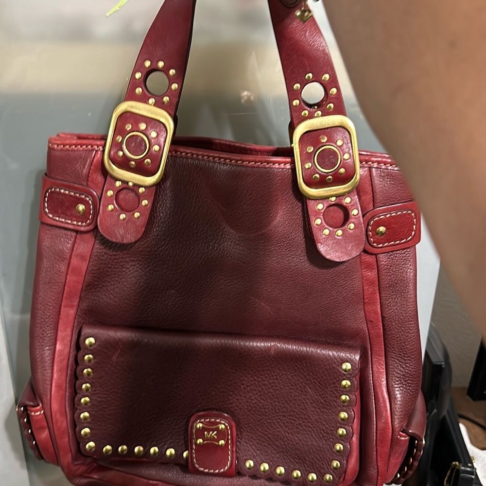 VINTAGE Michael Kors Red and Gold Shoulder Bag with Studded Details
